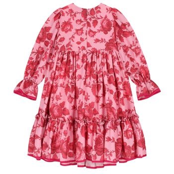 Girls Pink & Red Floral Chiffon Dress