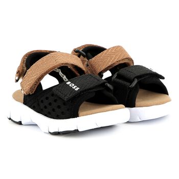 Boys Black& Beige Logo Sandals