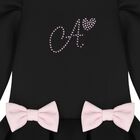 Girls Black Embellished Bow Dress, 1, hi-res