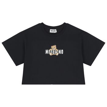 قميص بناتي أسود بشعار دب تيدي