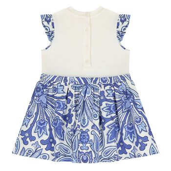 Younger Girls Ivory & Blue Floral Paisley Dress