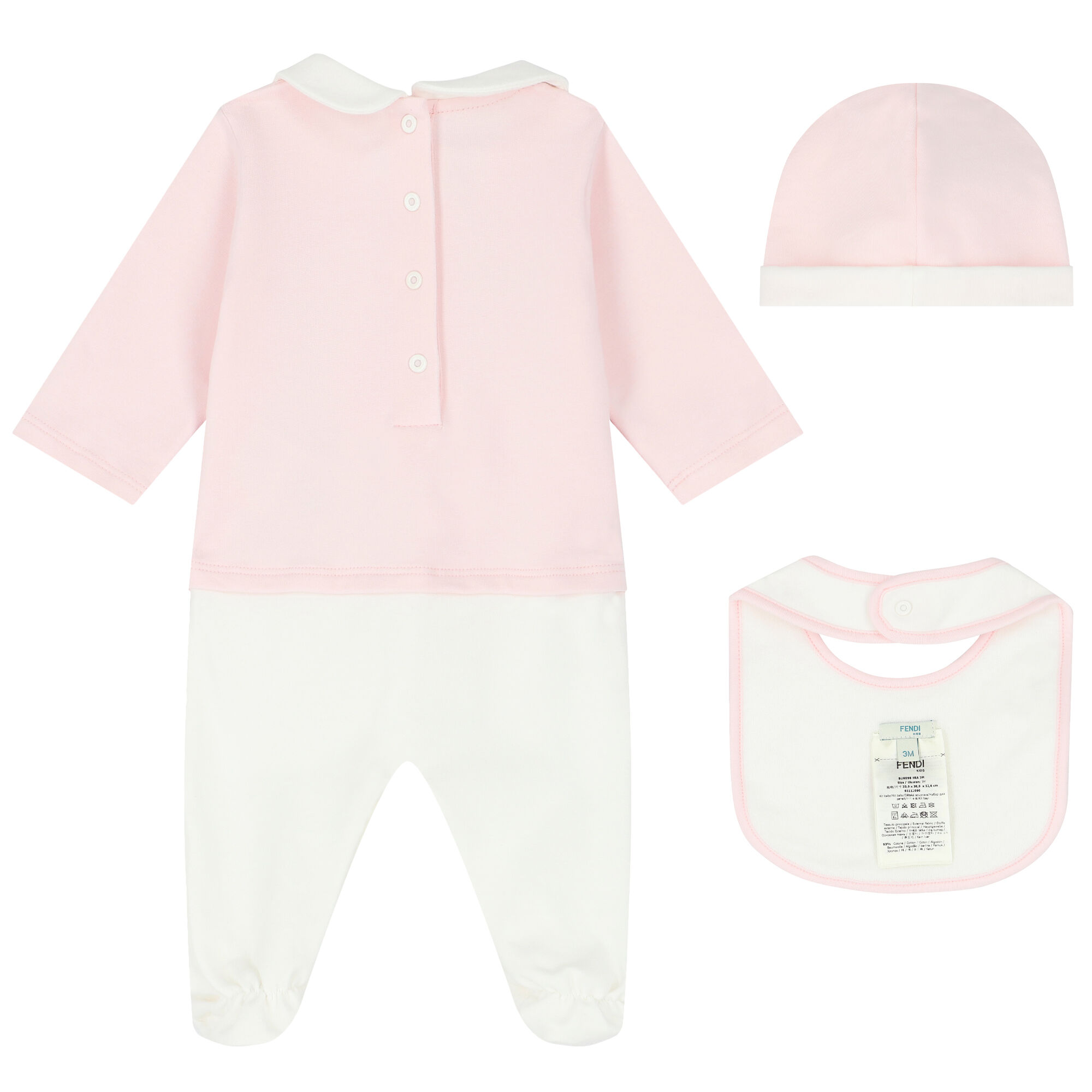 Fendi Ivory Pink Logo Babygrow Set Junior Couture UAE