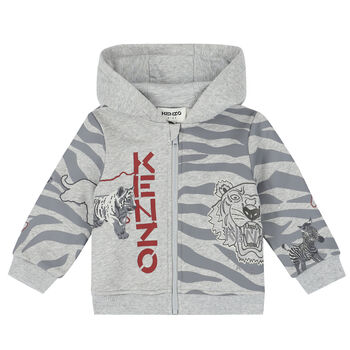 Younger Boys Grey Logo Zip Up Top