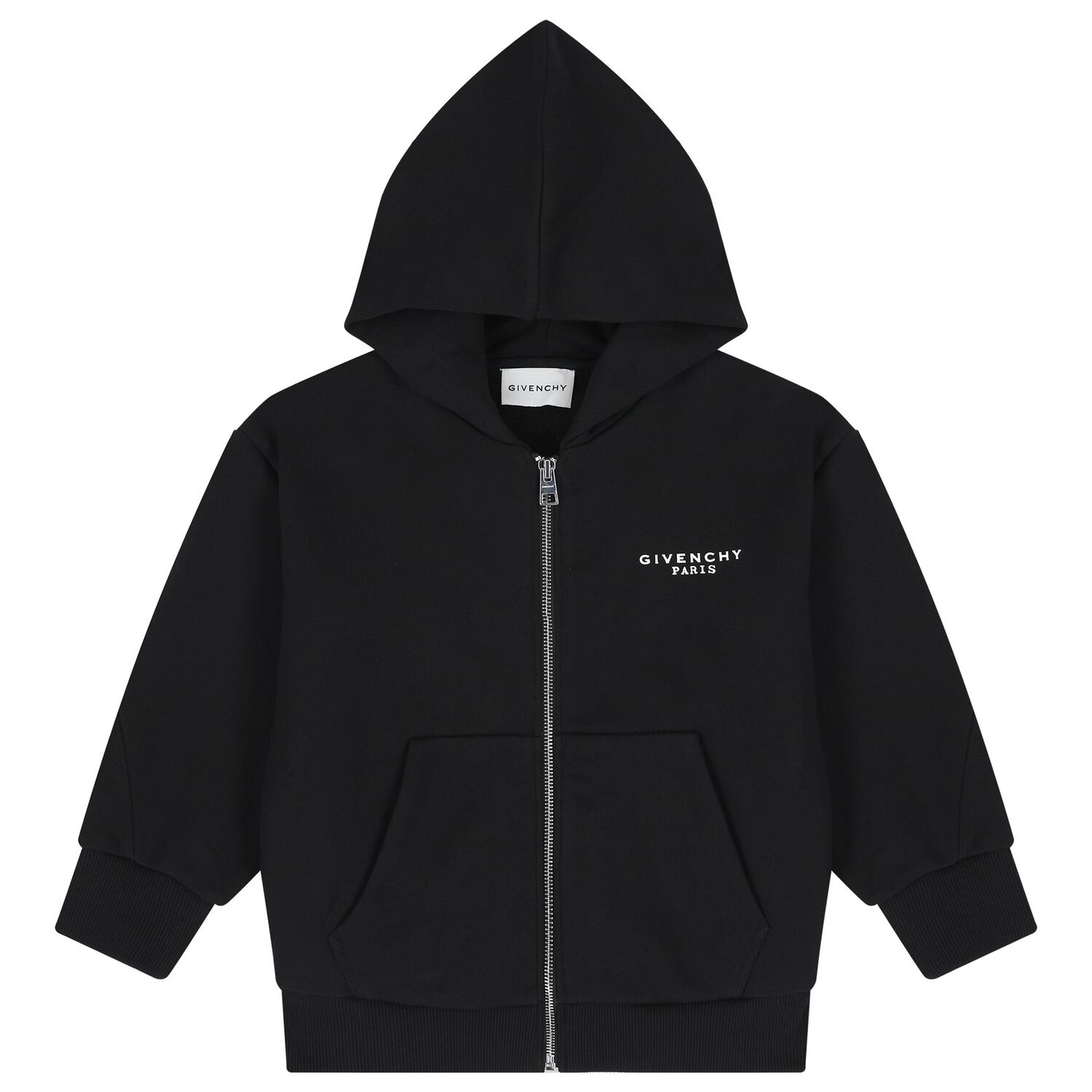 Black Logo Hooded Zip Up Top, 1, hi-res