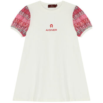 Girls Ivory Logo Dress