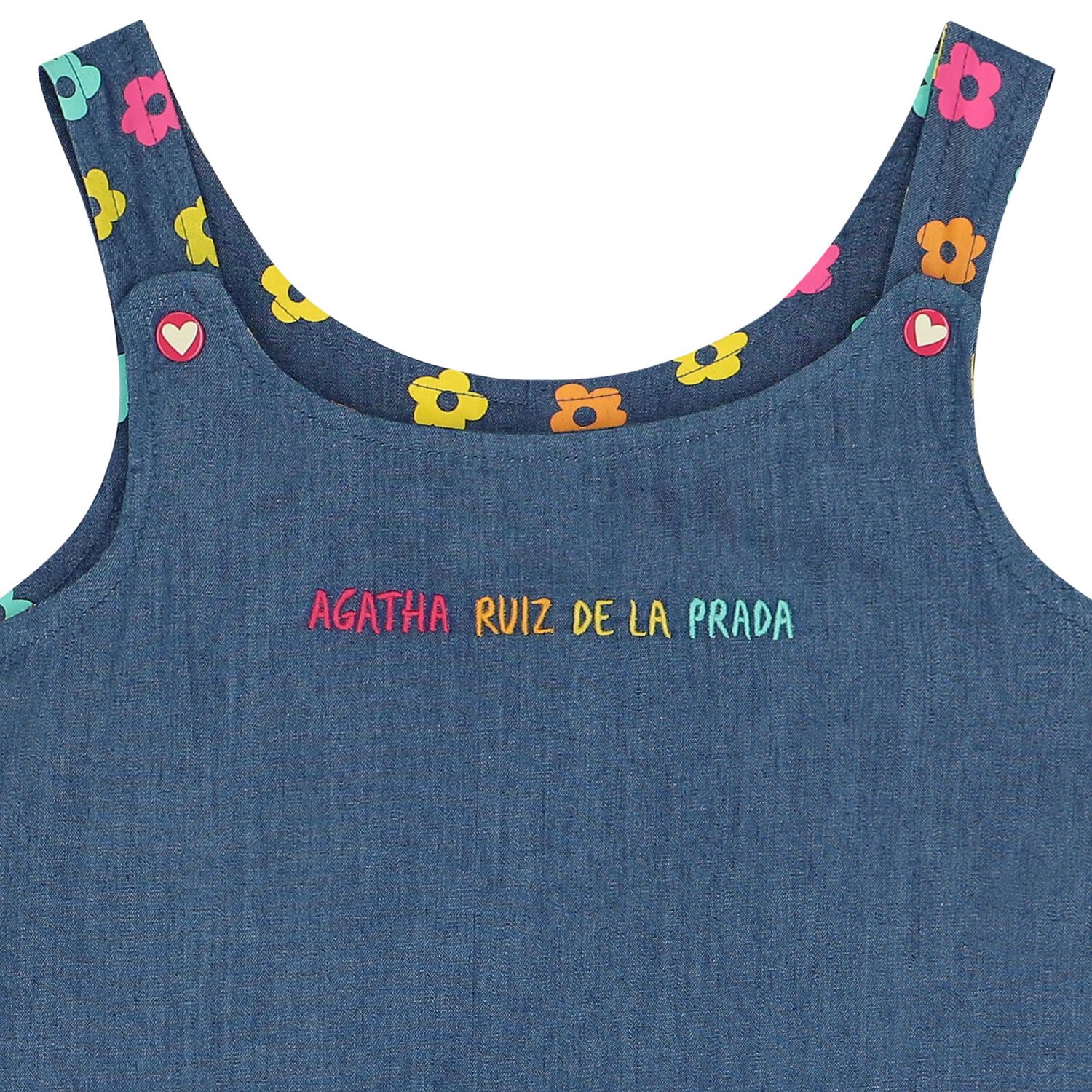 فستان بنات دنيم بالشعار , 1, hi-res