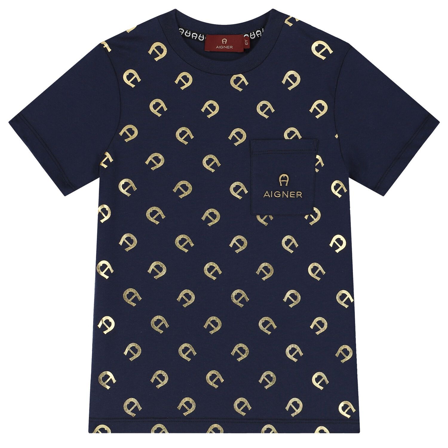 Boys Navy Blue & Gold Logo T-Shirt, 2, hi-res