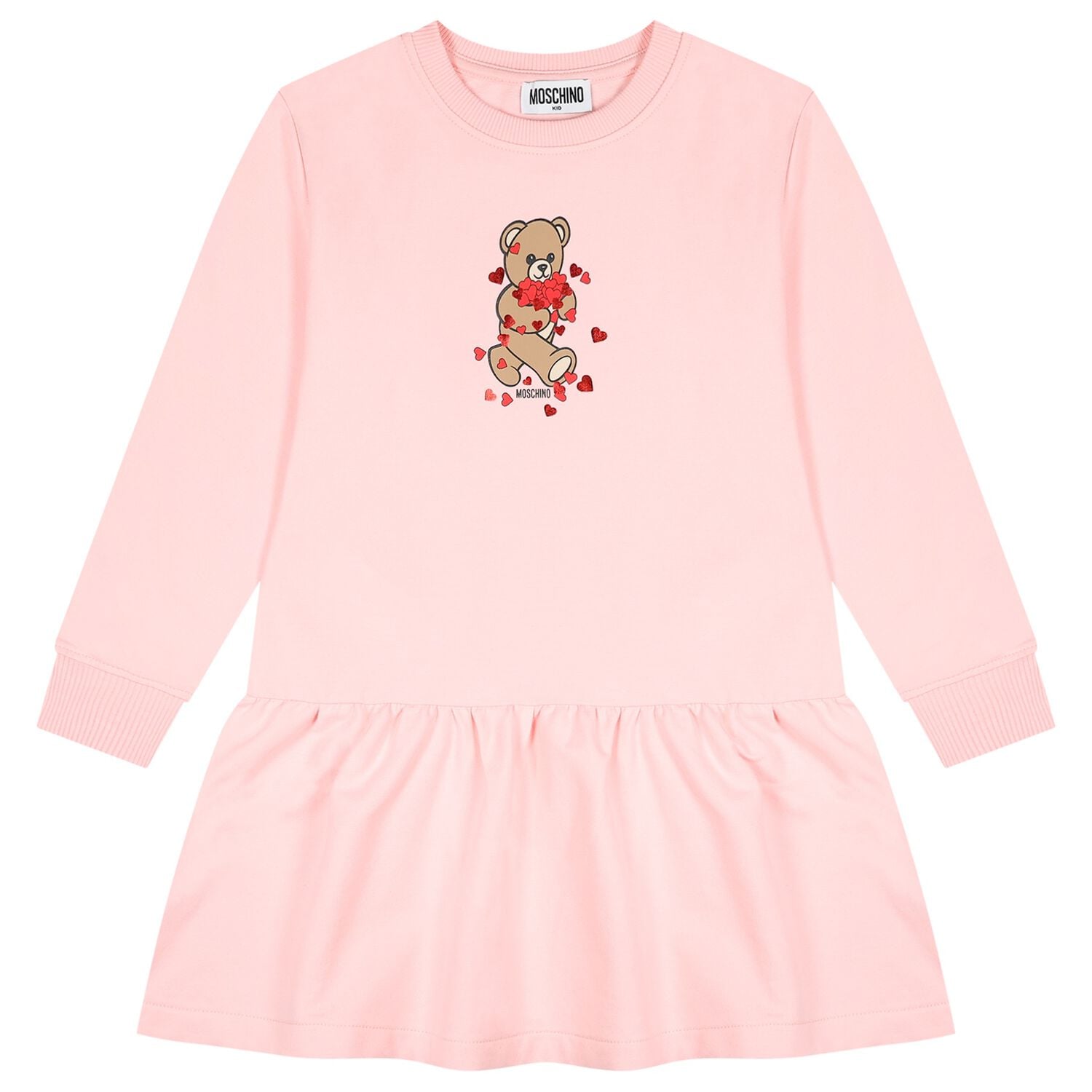 Girls Pink Teddy Bear Logo Dress, 1, hi-res