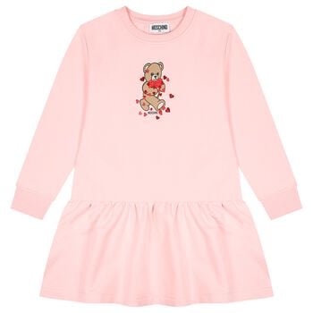 Girls Pink Teddy Bear Logo Dress
