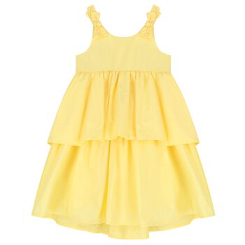 Girls Yellow Bow Tiered Dress