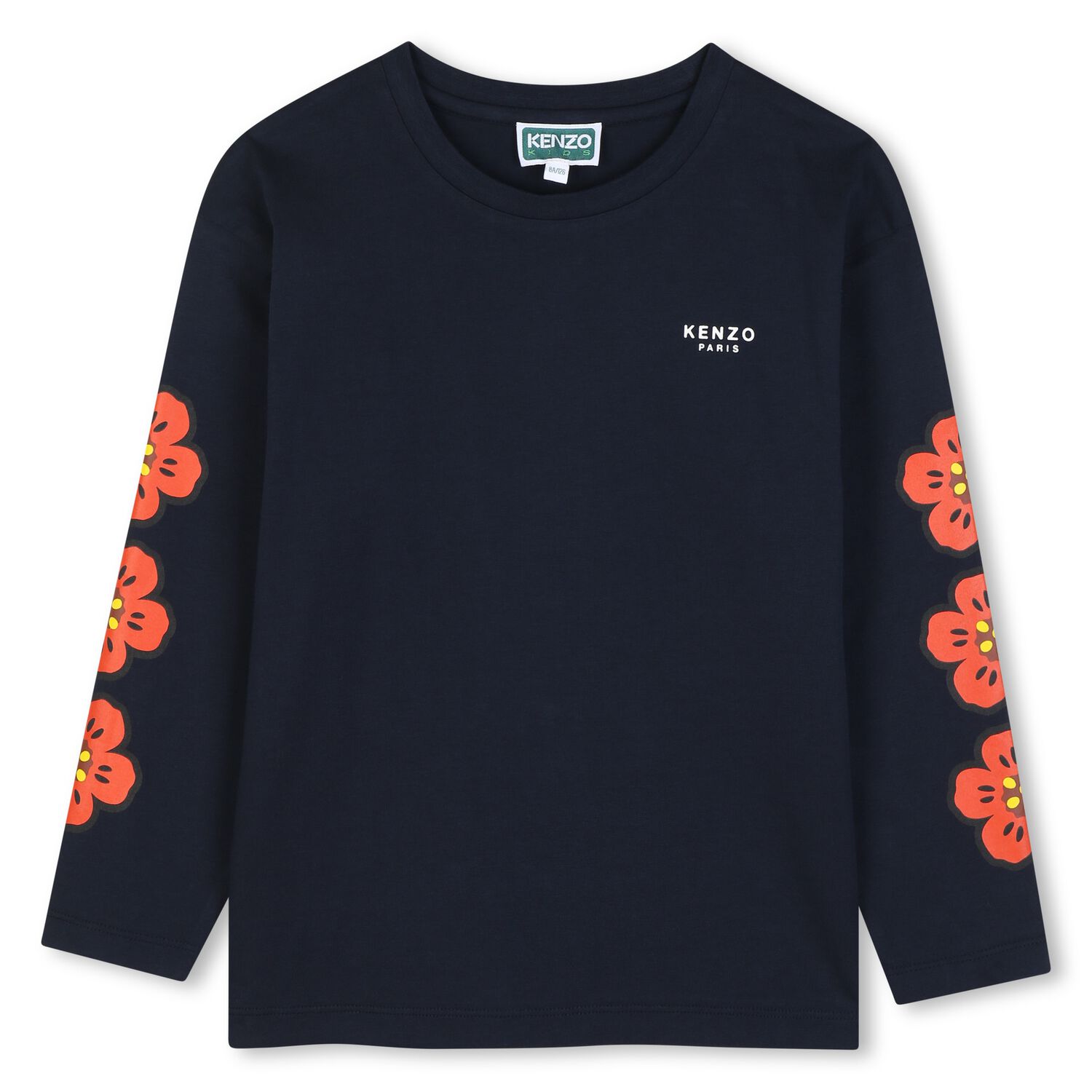 Girls Navy Blue Boke Flower Long Sleeve Top, 1, hi-res