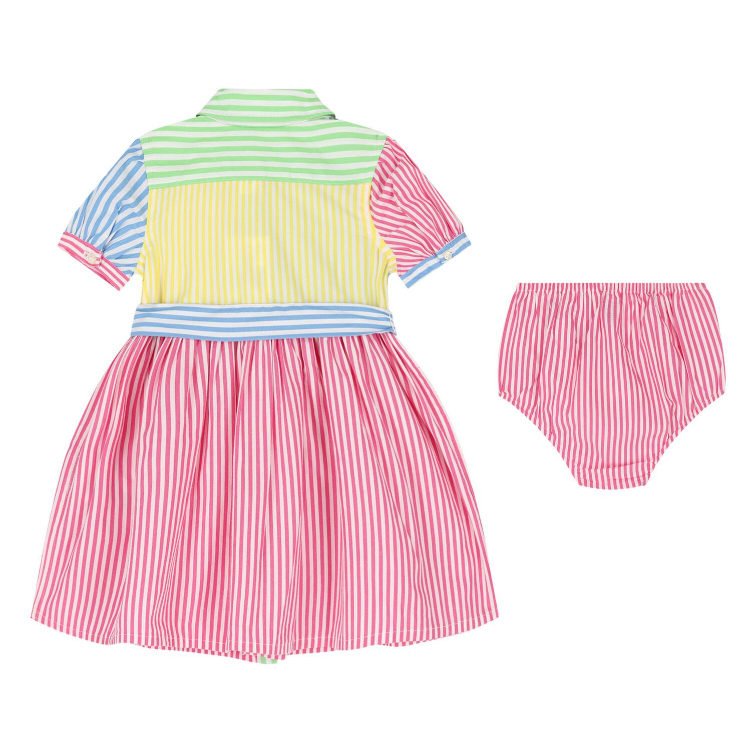 Baby Girls Pink, Yellow & Blue Stripe Shirt Dress, 1, hi-res