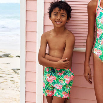 Girls Pink & Green Floral Swim Shorts