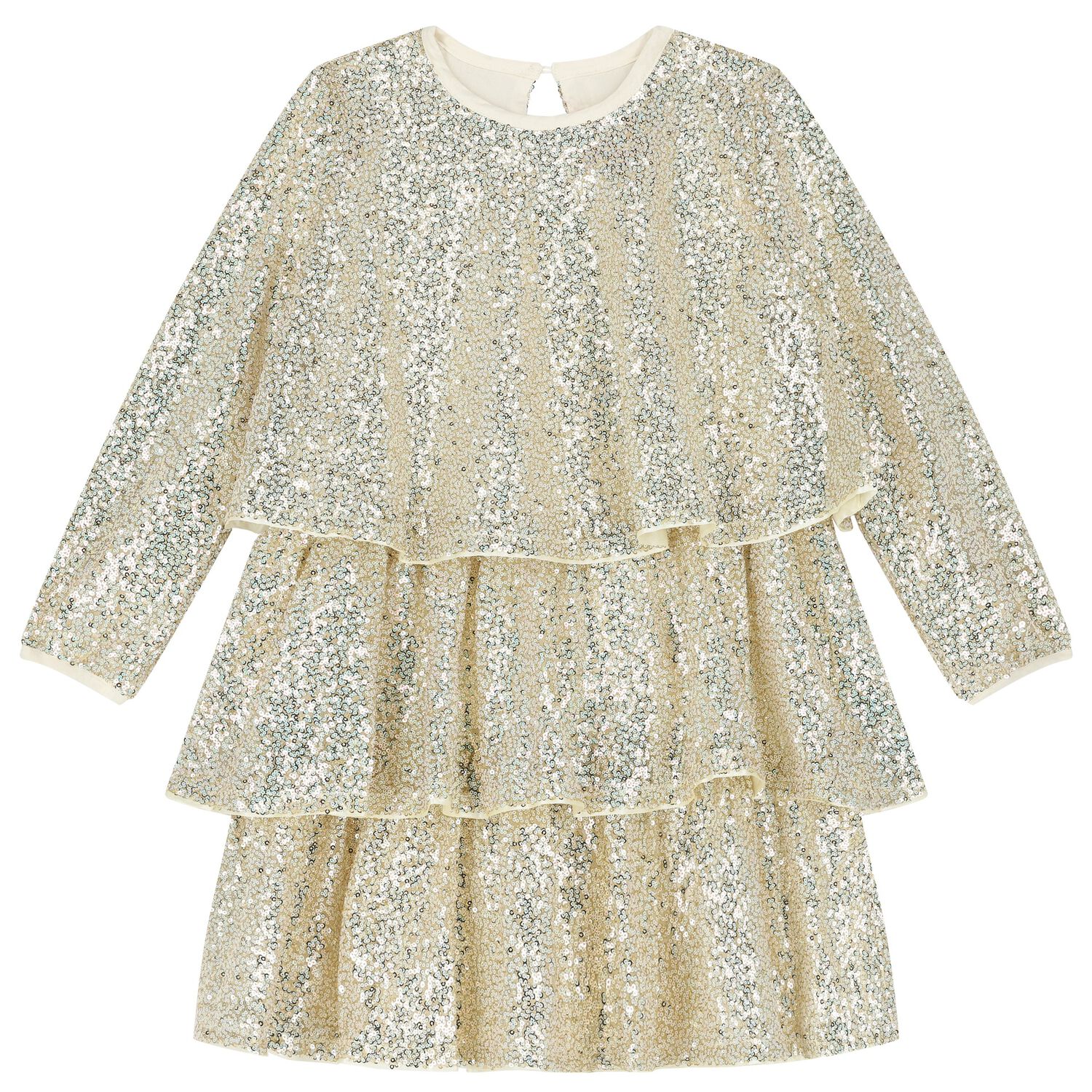 فستان تل بنات بالترتر باللون الذهبي , 1, hi-res image number null