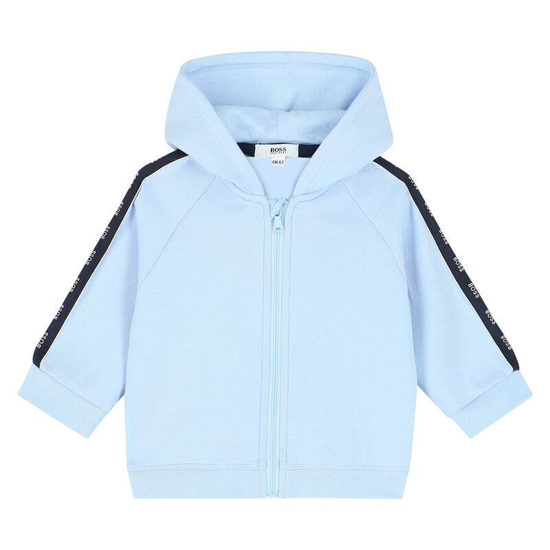 Baby Boys Blue Logo Zip Up Hooded Top, 1, hi-res image number null