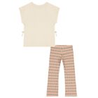 طقم ليجنز للبنات مزين بالزهور باللون البيج , 1, hi-res