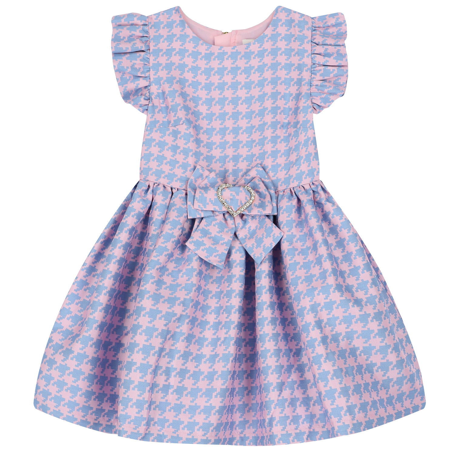 Girls Blue & Pink Houndstooth Dress, 1, hi-res image number null