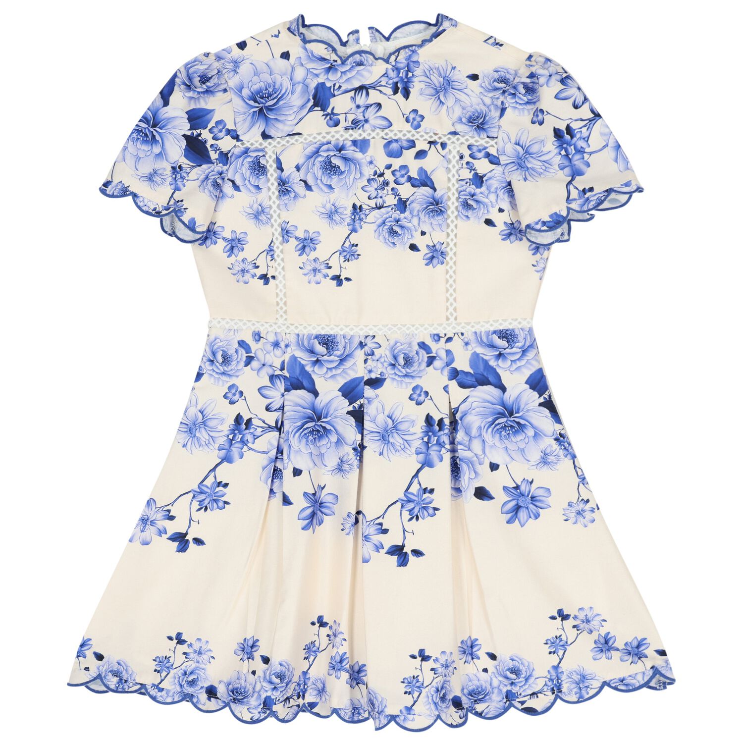 Girls Ivory & Blue Floral Dress, 1, hi-res