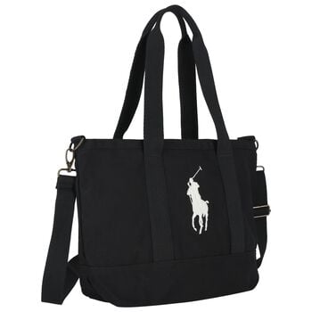 Girls Black Canvas Pony Logo Tote Bag ( 44cm )