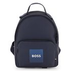 Boys Navy Blue Logo Canvas Backpack, 1, hi-res