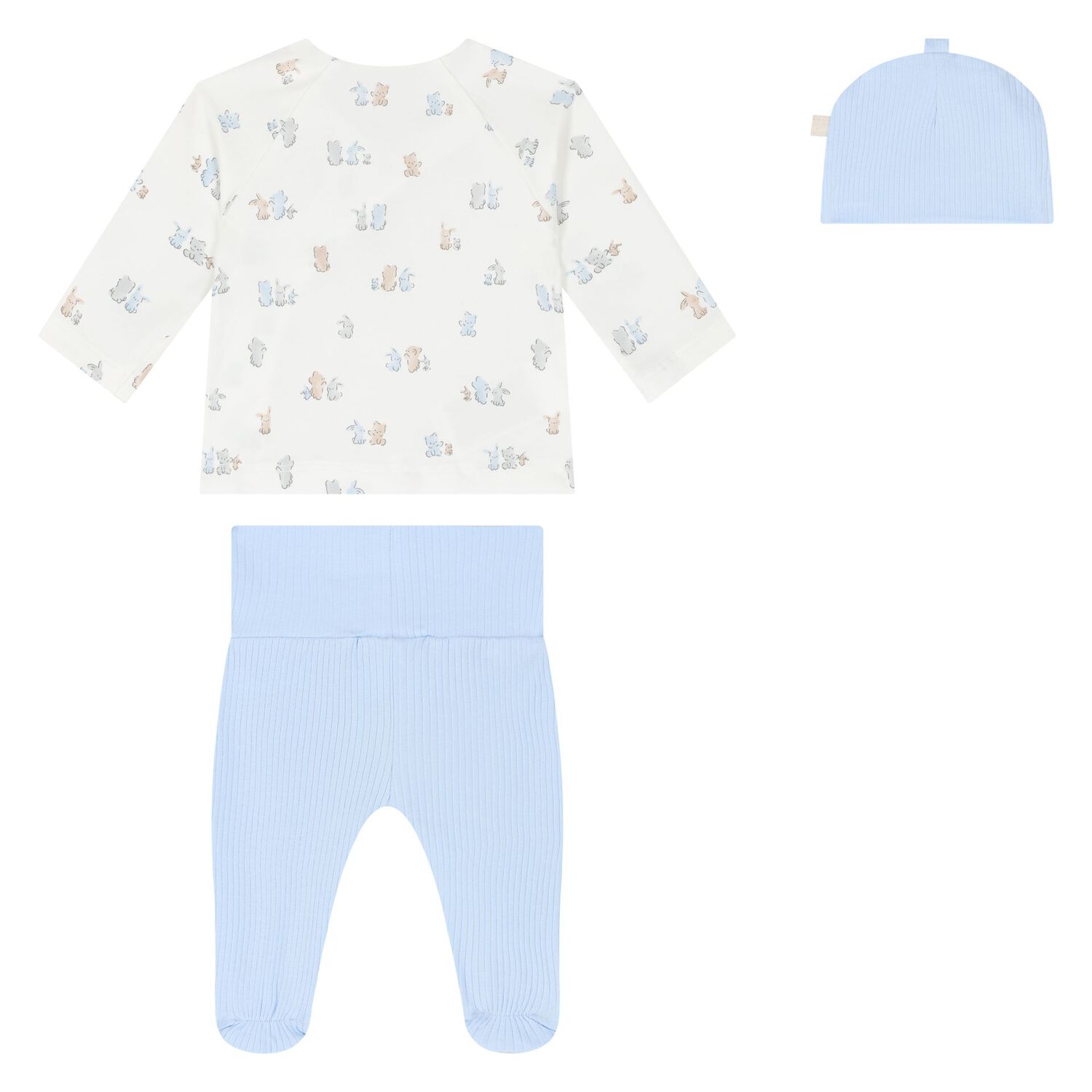 Baby Boys Ivory & Blue Bear Babysuit & Hat Gift Set, 3, hi-res