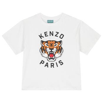 Boys White Logo Tiger T-Shirt