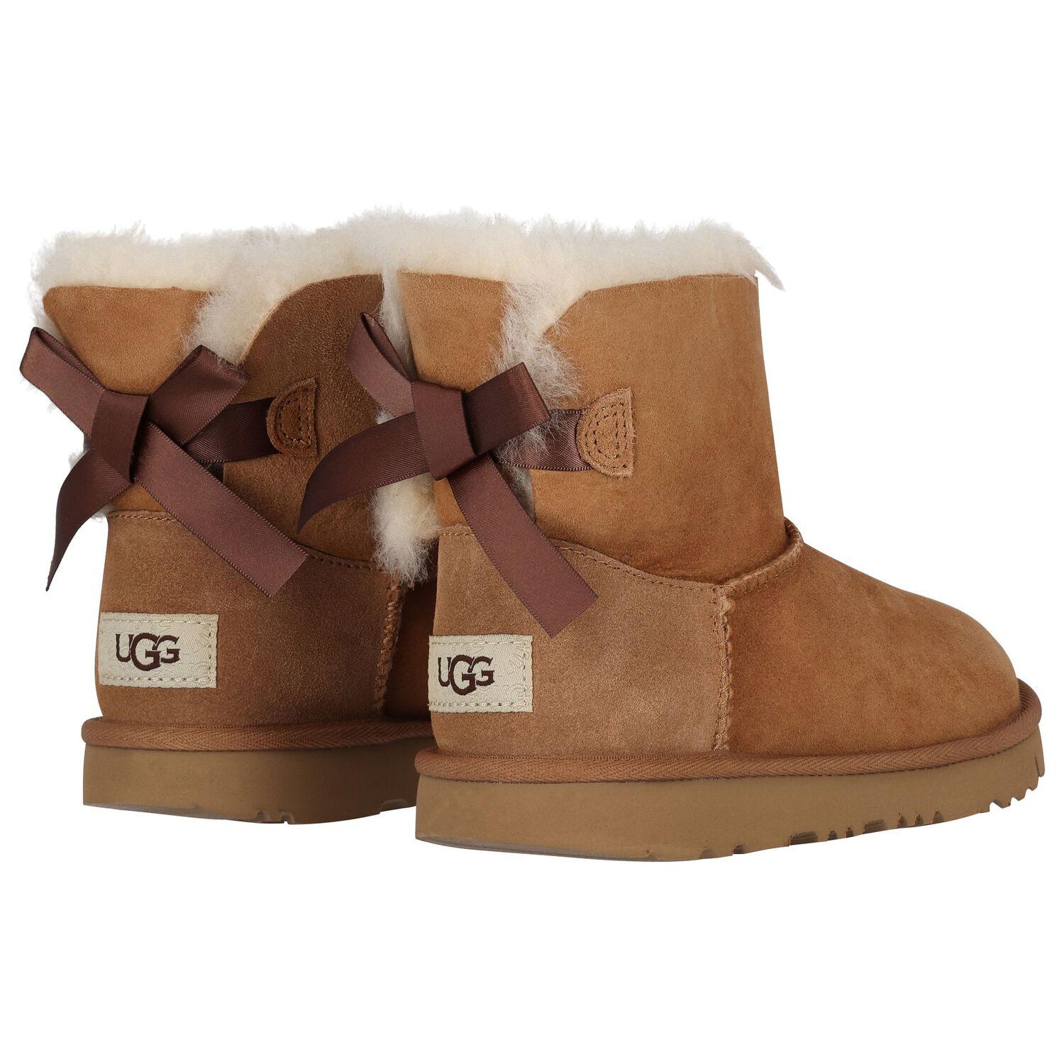 Girls Beige Mini Bailey Bow II Suede Boots, 2, hi-res