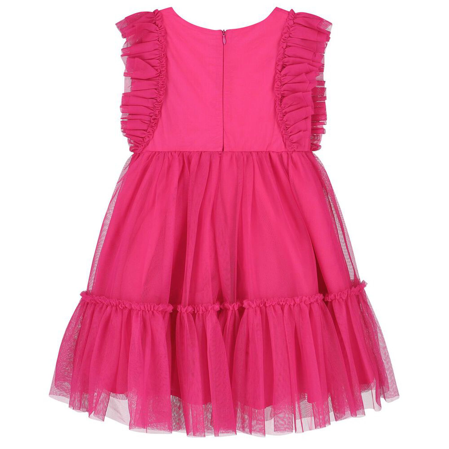 فستان بنات تول مكشكش باللون الوردي, 1, hi-res image number null