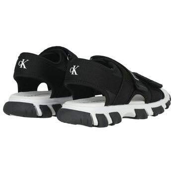 Boys Black Logo Sandals