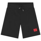 Boys Black Logo Shorts, 1, hi-res
