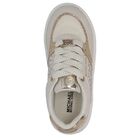 Girls Ivory & Gold Logo Trainers, 1, hi-res