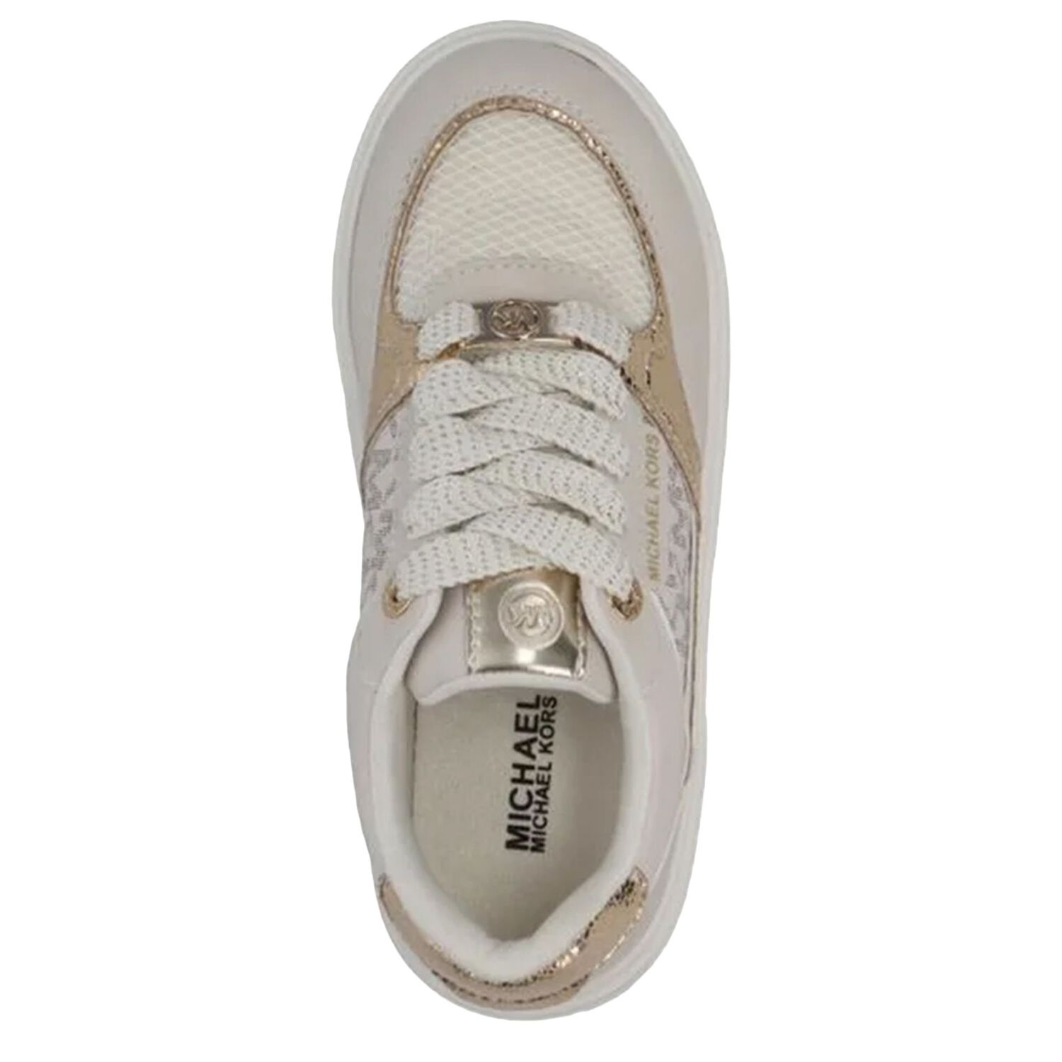 Girls Ivory & Gold Logo Trainers, 1, hi-res