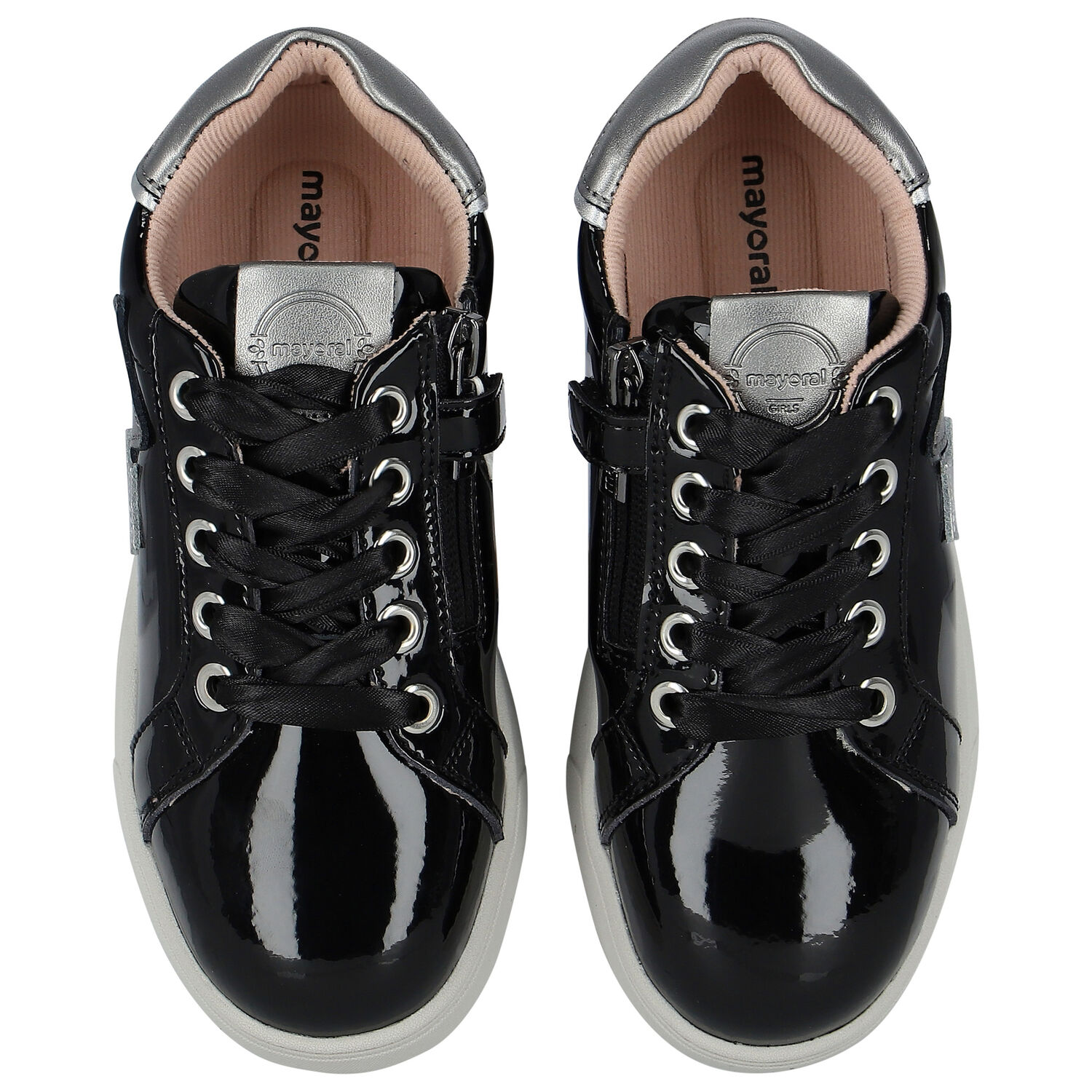 Girls Black & Silver Star Trainers, 2, hi-res image number null
