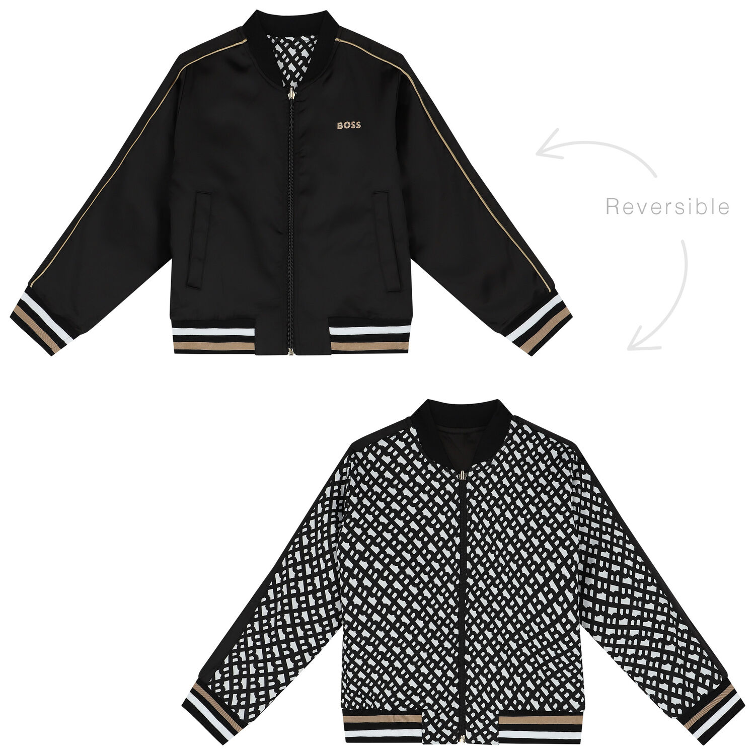 Boys Black & White Reversible Zip Up Top, 1, hi-res image number null