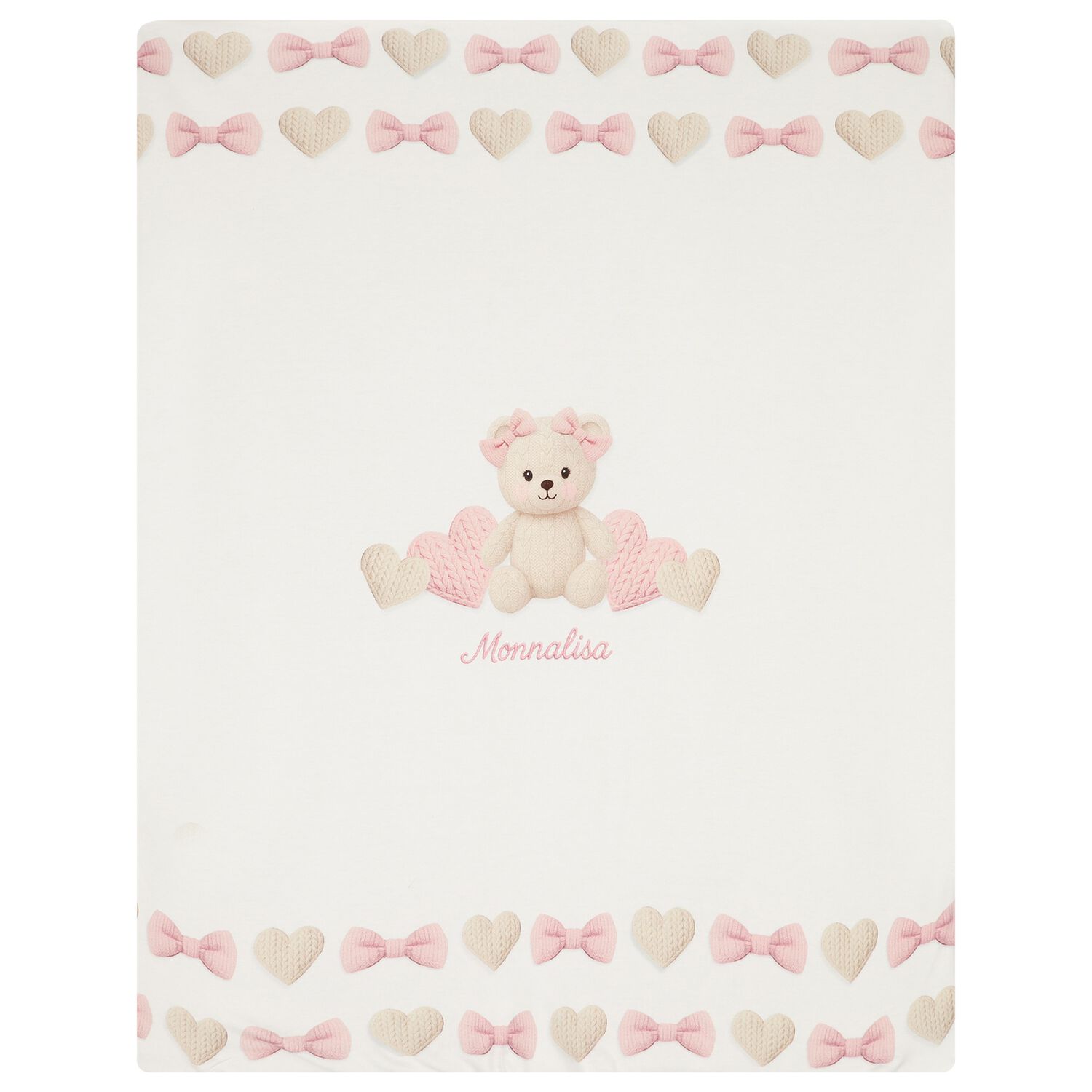Baby Girls Ivory & Pink Teddy Bear Blanket, 1, hi-res