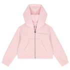 Girls Pink Logo Hooded Zip Up Top, 1, hi-res