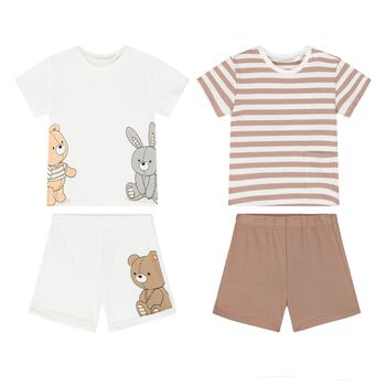 Baby Boys White & Brown Teddy Bear Shorts Set ( 2-Pack )