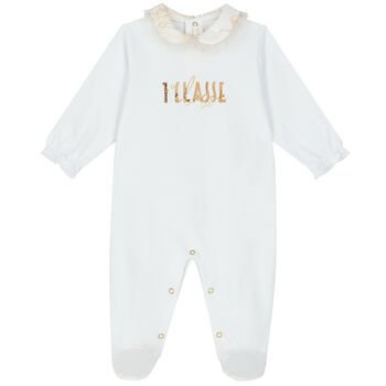 Baby Girls White Geo Map Logo Babygrow