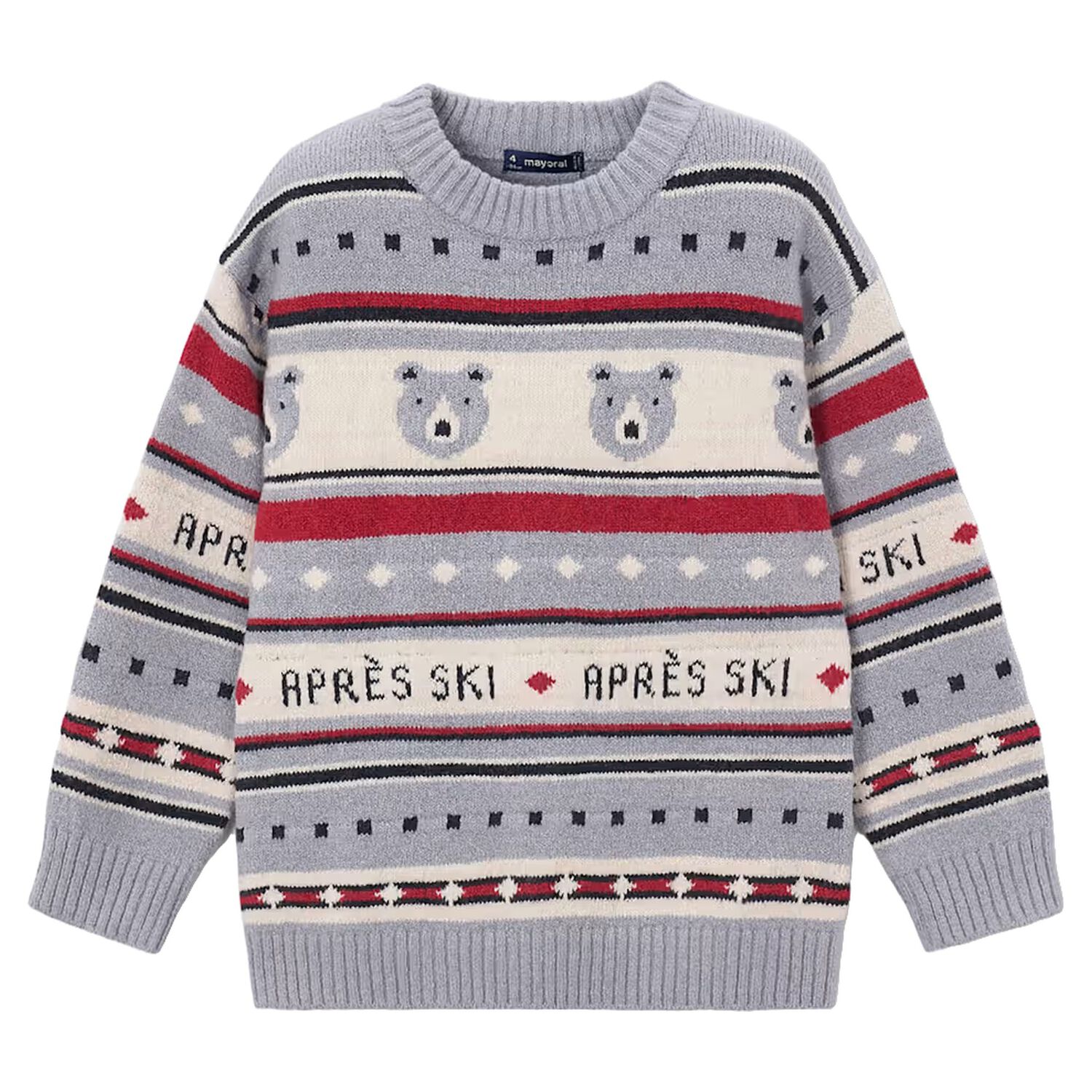 Boys Grey Polar Bear Jacquard Knitted Jumper, 1, hi-res