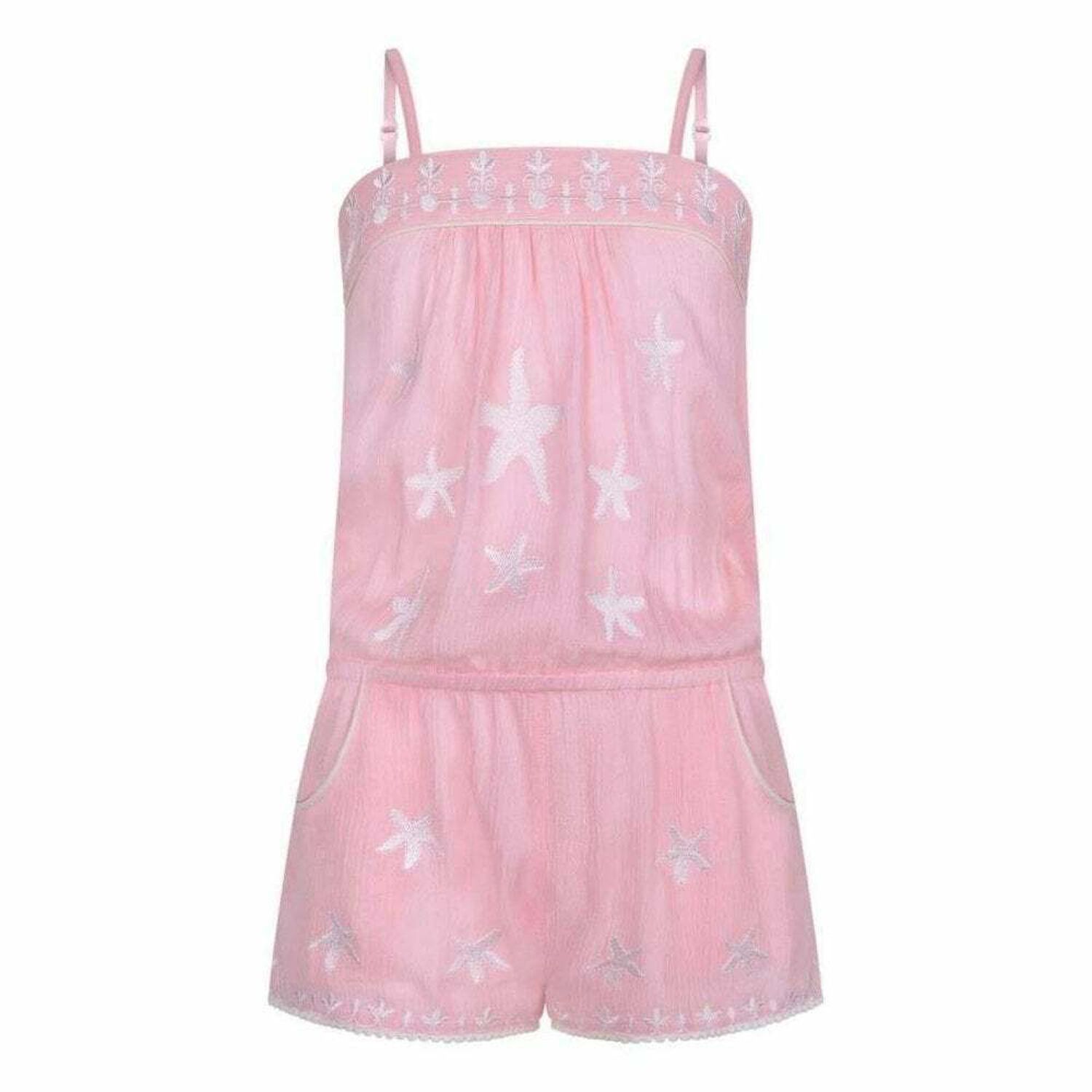 Girls Pink Coral Star Playsuit, 1, hi-res