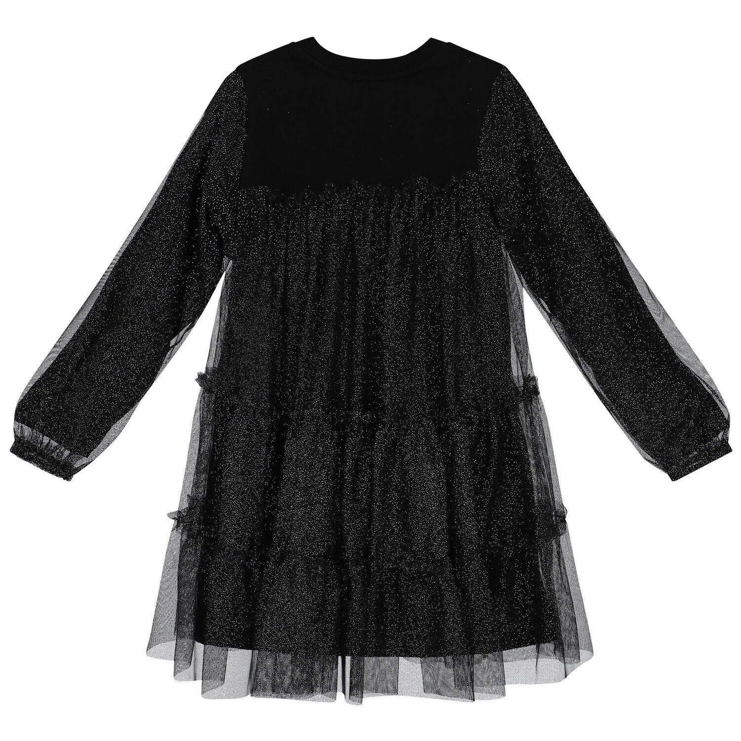 Girls Black Logo Tulle Dress, 1, hi-res