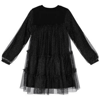 Girls Black Logo Tulle Dress