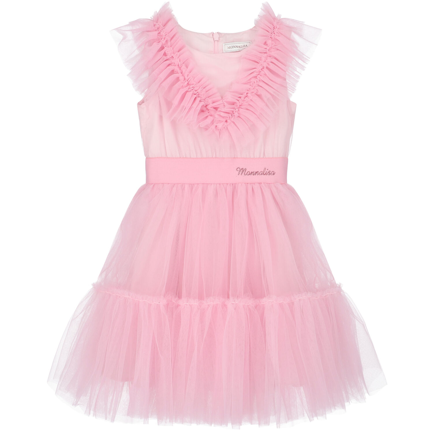 Girls Pink Ruffled Tulle Dress, 2, hi-res image number null