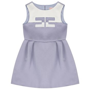 فستان بناتي بشعار باللون الأبيض والأرجواني 