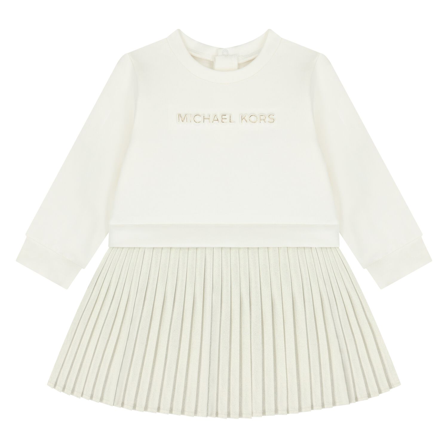Younger Girls Ivory & Gold Pleated Dress, 1, hi-res