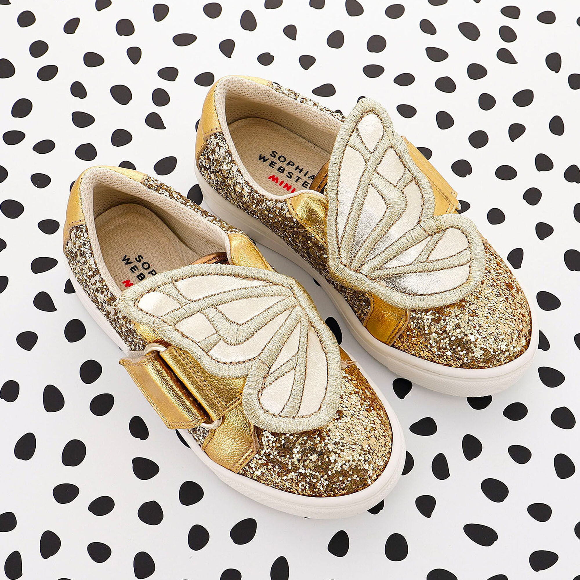 Sophia Webster Mini Girls Gold Embellished Butterfly Trainers Junior Couture UAE