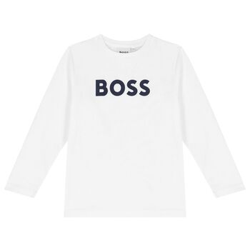 Boys White Logo Long Sleeve Top