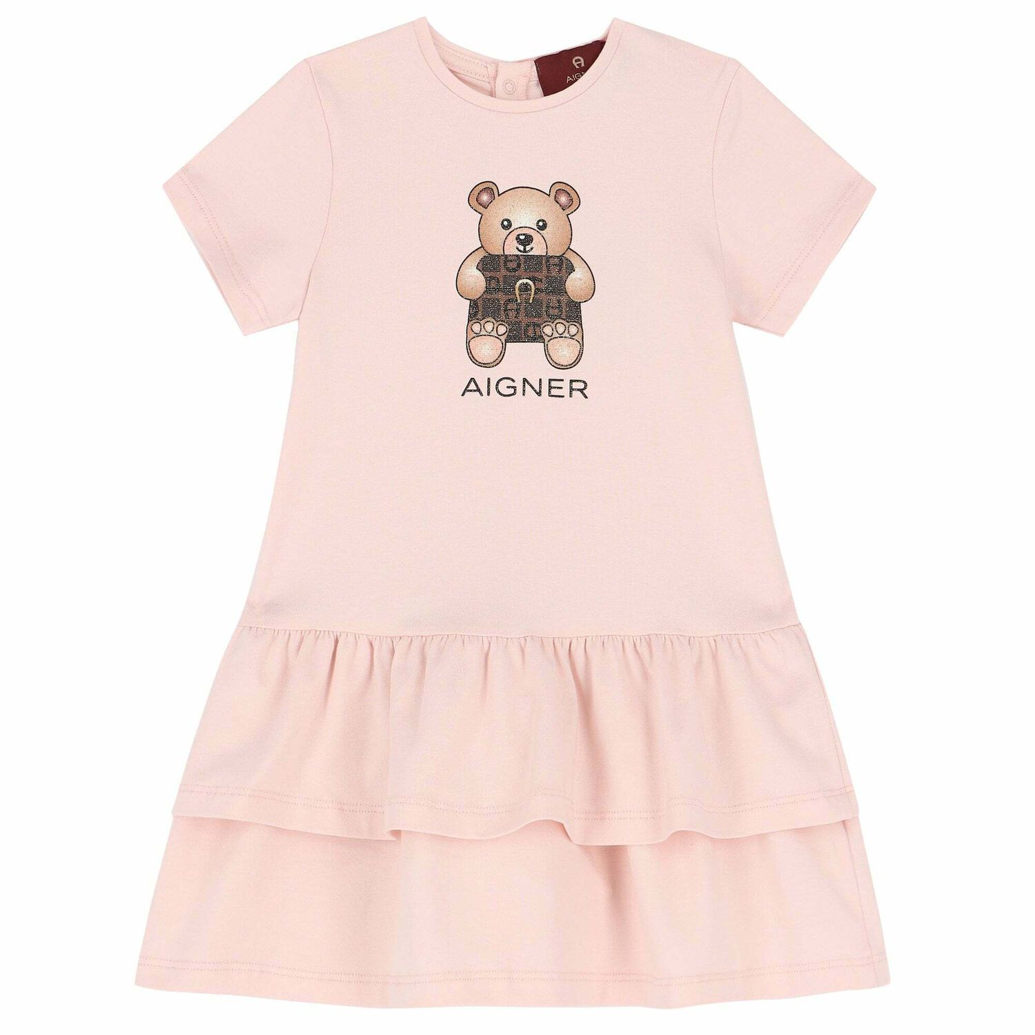 Younger Girls Pink Teddy Bear Dress, 1, hi-res