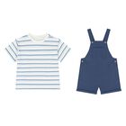 Younger Boys Navy Blue Dungaree & Hat Set (3 Piece) , 2, hi-res