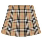 Girls Beige Check Pleated Skirt, 1, hi-res